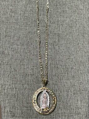 18k Gold over silver - Virgin Mary Pendant Necklace